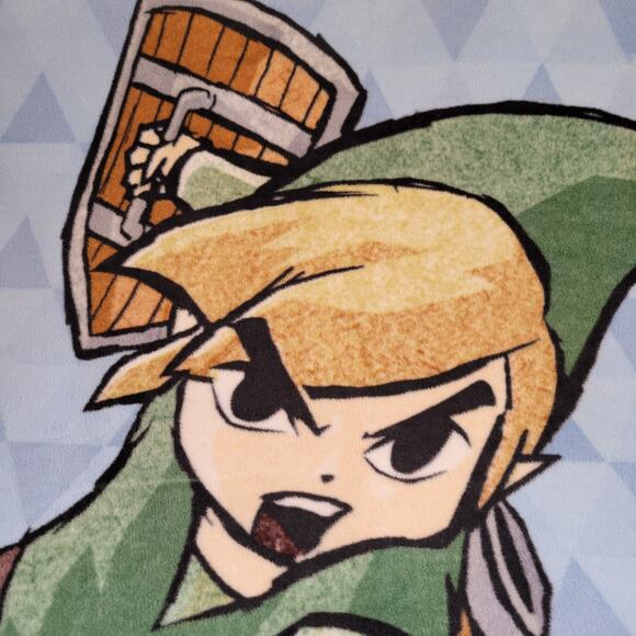 Legend of Zelda Link Fleece Throw Blanket 64x49" Cartoon Panel Green Fabric RARE - Picture 9 of 12